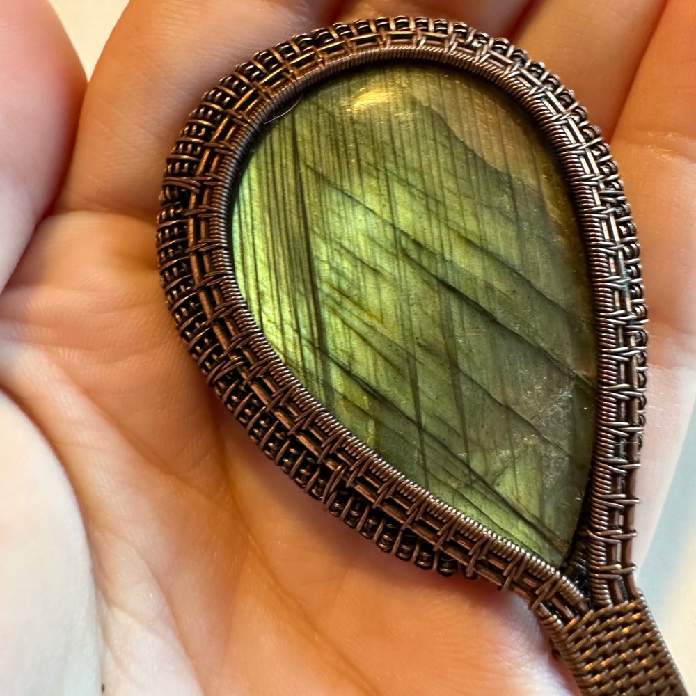 Wire-wrapped Labradorite pendant.
